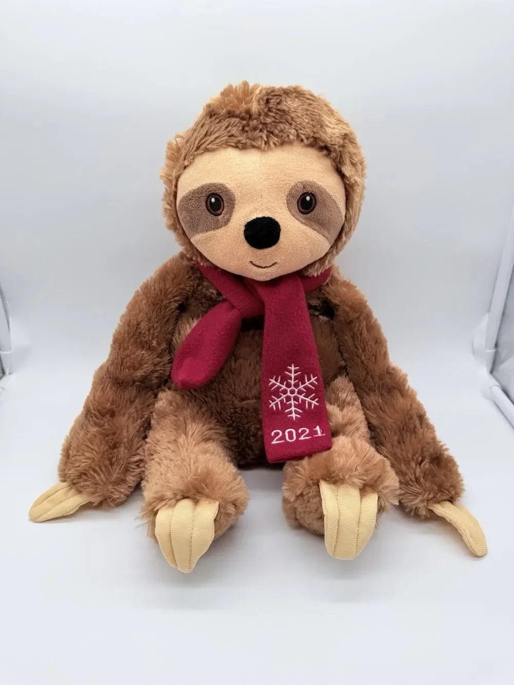 PetSmart Serene Sloth Plush Toy 2021 Christmas Red Scarf Squeaks Brown 15